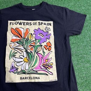 Flowers Of Spain Barcelona Black T-Shirt Womens Size‎ Medium Short Sleeve